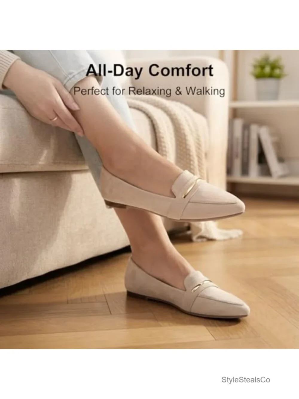MUSSHOE Women Pointed Toe Faux Suede Loafers Gold Bit Slip On Business Casual
